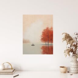 "Wee Blue Coo Wall Art Print Boating On The Autumn Lake Calm Peaceful Living Room in Beige - Size: W24"" x H32""" - thumbnail 4