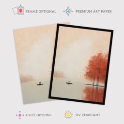 "Wee Blue Coo Wall Art Print Boating On The Autumn Lake Calm Peaceful Living Room in Beige - Size: W24"" x H32""" - thumbnail 2