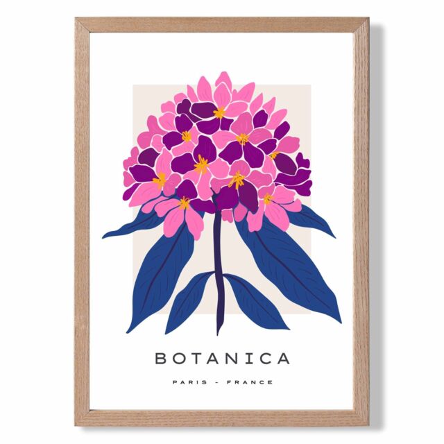 ARTZE Pink & Blue Hydrangea Flower Market Gallery Framed Print SIZE: A3 with Oak Frame in Mid Blue - image 1