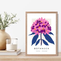ARTZE Pink & Blue Hydrangea Flower Market Gallery Framed Print SIZE: A3 with Oak Frame in Mid Blue - thumbnail 2