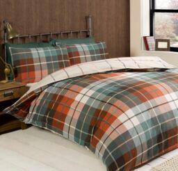 Rapport Home Lomond Check Flannellette Duvet Cover Set with Pillowcase in Terracotta - Size: Super King - thumbnail 1