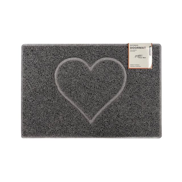 Oseasons Heart Embossed Doormat in Grey - Size: 40 cm x 60 cm - image 1
