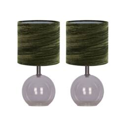 First Choice Lighting Set of 2 Buck - Clear Glass Table Lamps with Dark Green Velvet Shade