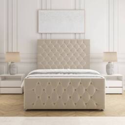 "BSSPOKE Maya Divan Bed Set Plush Velvet 54"" Headboard No Drawers No Mattress in Cream - Size: Double" - thumbnail 2