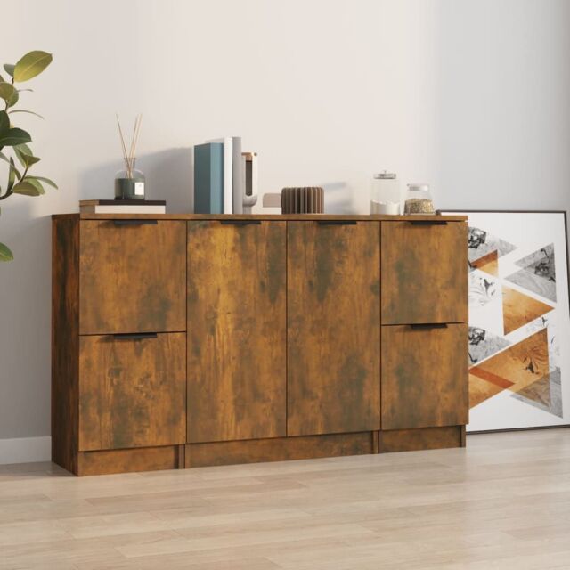 Berkfield Home Sideboards 3 pcs Smoked Oak Engineered Wood in Brown - image 1