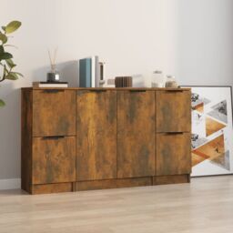 Berkfield Home Sideboards 3 pcs Smoked Oak Engineered Wood in Brown - thumbnail 1