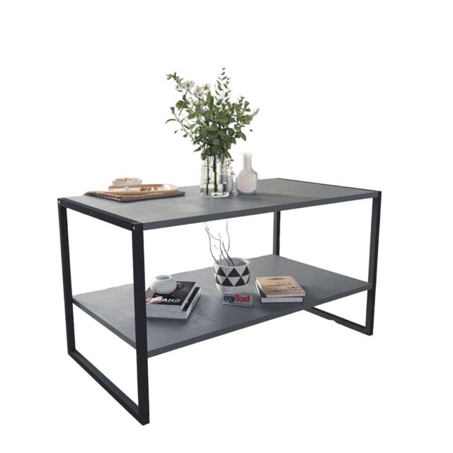EONLION 90cm Wood Metal Coffee Table Open Shelf Storage in Black - image 1