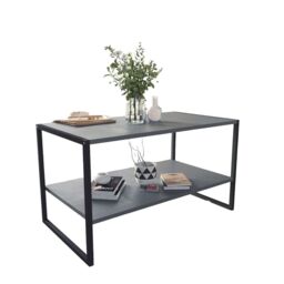 EONLION 90cm Wood Metal Coffee Table Open Shelf Storage in Black - thumbnail 6
