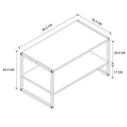 EONLION 90cm Wood Metal Coffee Table Open Shelf Storage in Black - thumbnail 3