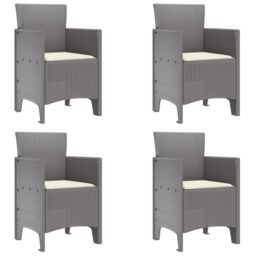 Berkfield Home Garden Chair Set of 4 Light grey with cream white cushions - thumbnail 2
