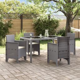 Berkfield Home Garden Chair Set of 4 Light grey with cream white cushions - thumbnail 3