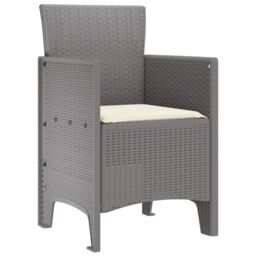 Berkfield Home Garden Chair Set of 4 Light grey with cream white cushions - thumbnail 4