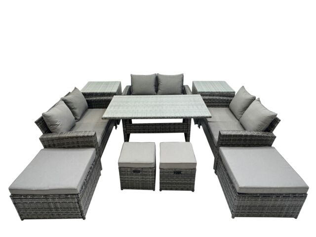 Fimous 10 Seater Outdoor Table Double Seat Sofa 2 Side Tables 4 Stools Set in Dark Grey - image 1