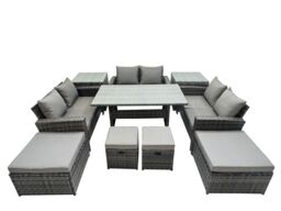 Fimous 10 Seater Outdoor Table Double Seat Sofa 2 Side Tables 4 Stools Set in Dark Grey - thumbnail 2