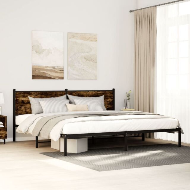 Berkfield Home Metal Bed Frame without Mattress Smoked Oak 200x200 cm in Brown - image 1