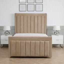 Living Comfort Bedz Royale Plush Velvet Upholstered Bed Slatted Base with 48Inch Headboard in Beige - Size: Double - thumbnail 2
