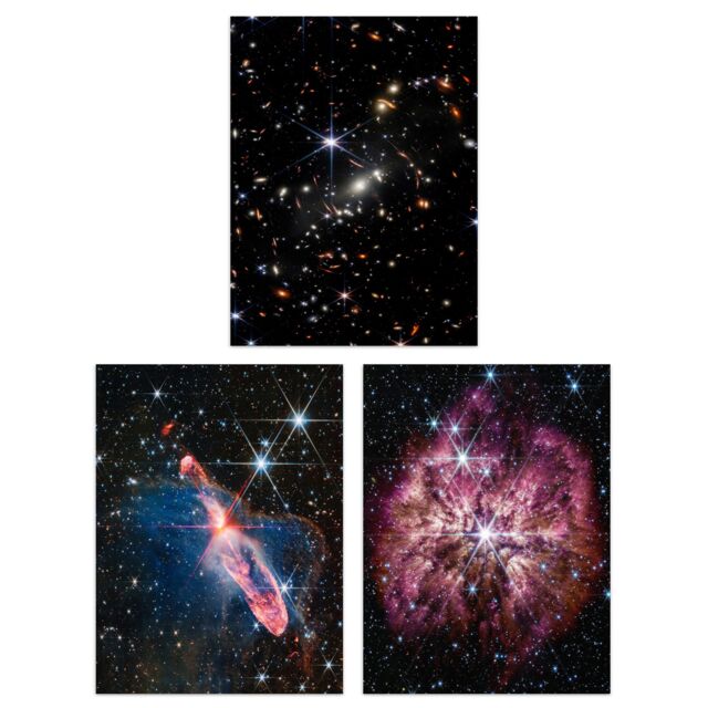 Artery8 Wall Art Print Pack of 3 NASA James Webb Deep Field Image Galaxies Prelude to Supernova Actively Forming Stars Large Poster Set - image 1