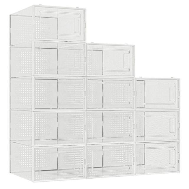 FLAVORA 12 x Stackable Foldable Plastic Shoe Storage in Clear - Size: 500mm - image 1