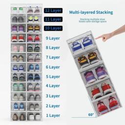 FLAVORA 12 x Stackable Foldable Plastic Shoe Storage in Clear - Size: 500mm - thumbnail 6