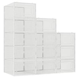 FLAVORA 12 x Stackable Foldable Plastic Shoe Storage in Clear - Size: 500mm - thumbnail 1
