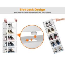 FLAVORA 12 x Stackable Foldable Plastic Shoe Storage in Clear - Size: 500mm - thumbnail 5