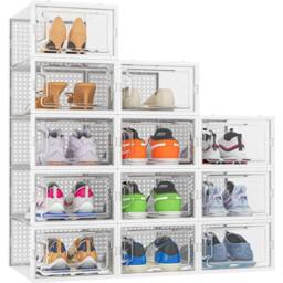 FLAVORA 12 x Stackable Foldable Plastic Shoe Storage in Clear - Size: 500mm - thumbnail 4