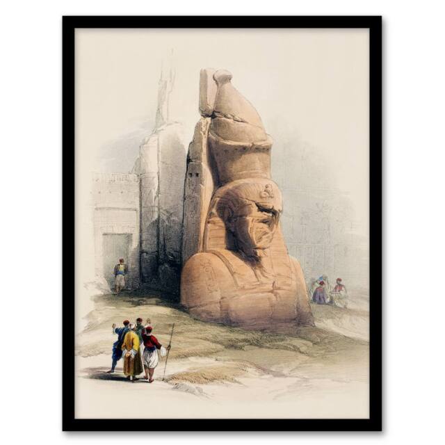 Artery8 David Roberts Framed Wall Art Print Luxor Temple Ramses II Statue in Beige - Size: A4 - image 1
