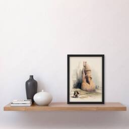 Artery8 David Roberts Framed Wall Art Print Luxor Temple Ramses II Statue in Beige - Size: A4 - thumbnail 2