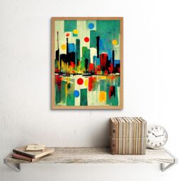 Artery8 Wall Art Print Abstract Bright Midcentury Style Colourful Cityscape Skyline Painting Blue Red Yellow Pink Green Art Framed - thumbnail 2