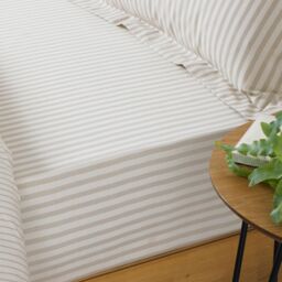 Yard Hebden Striped 100% Cotton Fitted Sheet in Natural - Size: Double Fitted - thumbnail 2