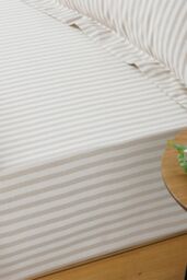 Yard Hebden Striped 100% Cotton Fitted Sheet in Natural - Size: Double Fitted - thumbnail 1