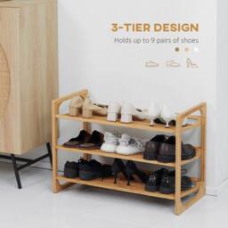Wyld Haus Naveha Natural Bamboo 3 Tier Shoe Rack Slatted Shelves for 9 Pairs - thumbnail 4