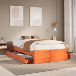 Berkfield Home Bed Frame without Mattress with Drawers Wax Brown 120x190 cm Small Double Solid Wood Pine - thumbnail 1