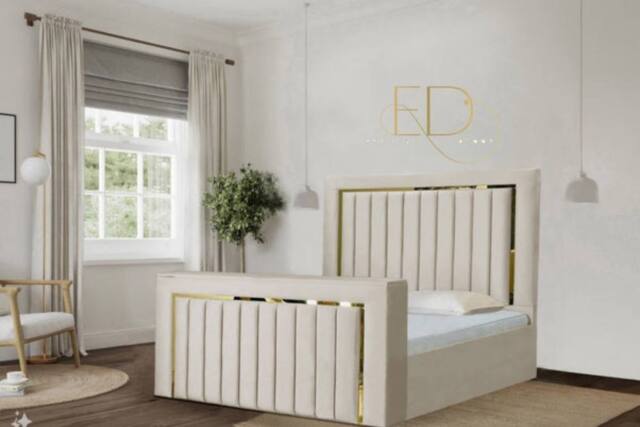 Stratus Interiors Emperor Tv Bed Gold Silver Trim Panel Border - Cream - Size: King - image 1