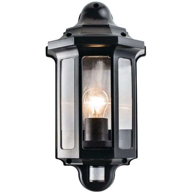 Loops IP44 Outdoor Wall Light Satin Black PIR Half Lantern Traditional Porch - image 1