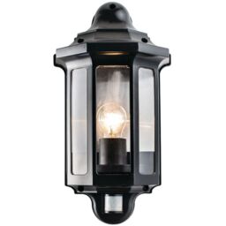 Loops IP44 Outdoor Wall Light Satin Black PIR Half Lantern Traditional Porch
