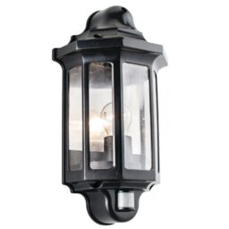 Loops IP44 Outdoor Wall Light Satin Black PIR Half Lantern Traditional Porch - thumbnail 3