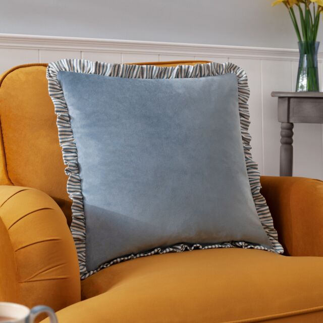 Wylder Solene Ruffle Matte Velvet Cushion in Blue - Size: 45 cm x 45 cm - image 1