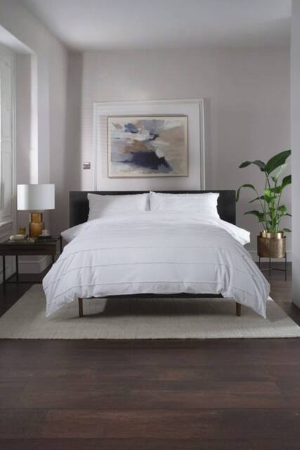 The Lyndon Company On The Line Stripe 100% Cotton Tufted Supersoft Duvet Cover Set - Deyongs 1846 in White - Size: Double - image 1