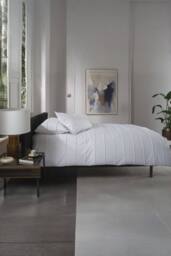 The Lyndon Company On The Line Stripe 100% Cotton Tufted Supersoft Duvet Cover Set - Deyongs 1846 in White - Size: Double - thumbnail 3