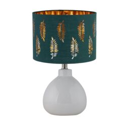 First Choice Lighting Tuscan - White Ceramic Lamp with Dark Green Fern Shade - thumbnail 1