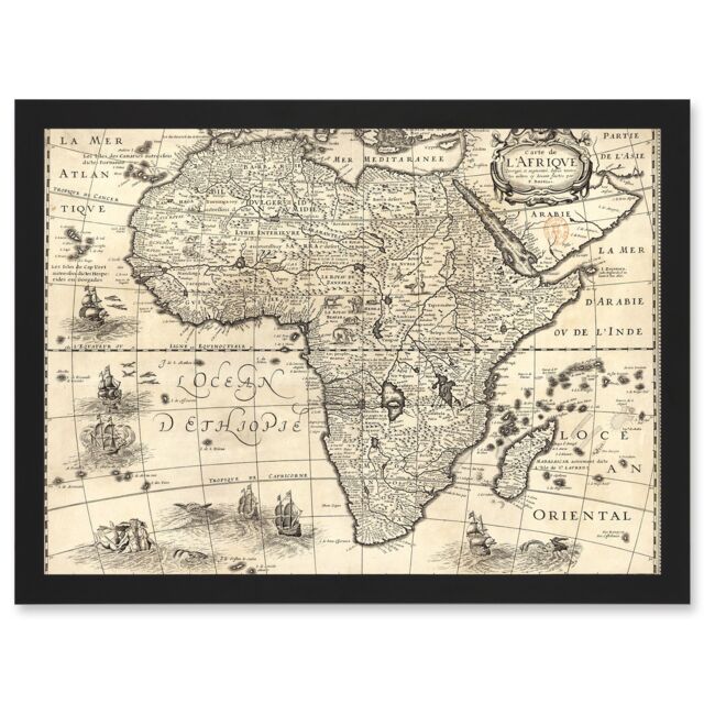 Artery8 Map Antique Continental Africa Bertius Vintage Cartography A4 Artwork Framed Wall Art Print in Black - image 1