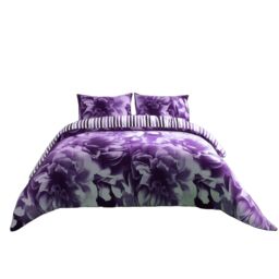 Snug City Duvet Cover & Pillowcase Set Reversible Rose & Stripe Design Polycotton Bed Linen in Lilac - Size: Single - thumbnail 2