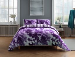 Snug City Duvet Cover & Pillowcase Set Reversible Rose & Stripe Design Polycotton Bed Linen in Lilac - Size: Single - thumbnail 1