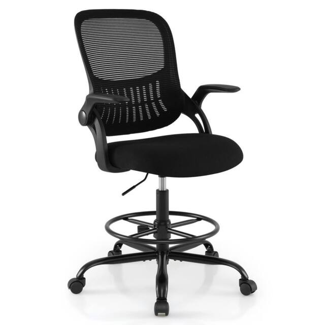 Costway Drafting Chair Mesh Swivel Task Chair Ergonomic Standing Desk Chair in Black - image 1