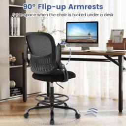 Costway Drafting Chair Mesh Swivel Task Chair Ergonomic Standing Desk Chair in Black - thumbnail 8