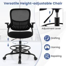 Costway Drafting Chair Mesh Swivel Task Chair Ergonomic Standing Desk Chair in Black - thumbnail 6