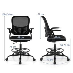 Costway Drafting Chair Mesh Swivel Task Chair Ergonomic Standing Desk Chair in Black - thumbnail 2