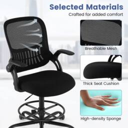 Costway Drafting Chair Mesh Swivel Task Chair Ergonomic Standing Desk Chair in Black - thumbnail 4