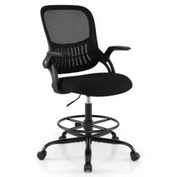 Costway Drafting Chair Mesh Swivel Task Chair Ergonomic Standing Desk Chair in Black - thumbnail 1